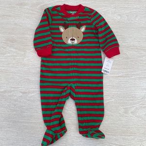 Carter’s Striped Reindeer Christmas Fleece Zip Up Footie